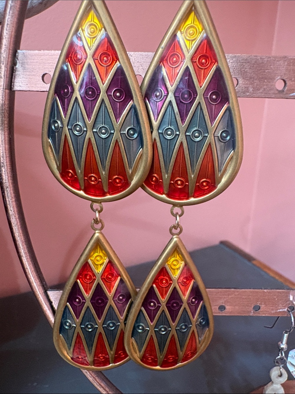 Bold Harlequin Teardrop Statement Earrings - Picture 4 of 4